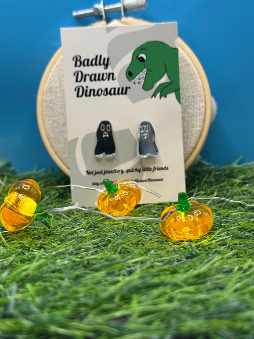 Casper, the (sometimes friendly) Ghost! Hand Drawn Laser Cut Acrylic Halloween Earrings