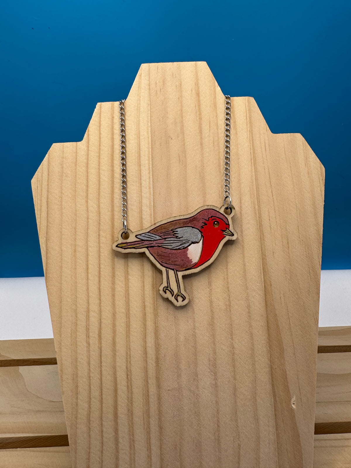 Robyn the Robin - hand drawn, laser cut, wood necklace