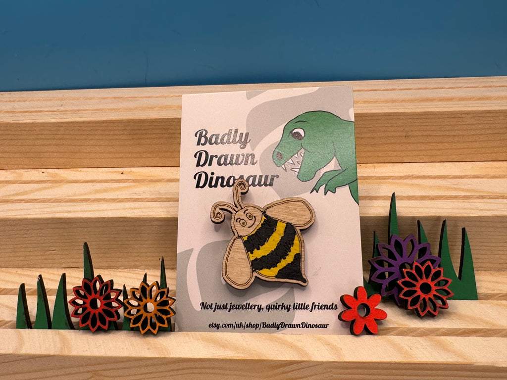 Ste the Bee - hand drawn, laser cut, pin badge