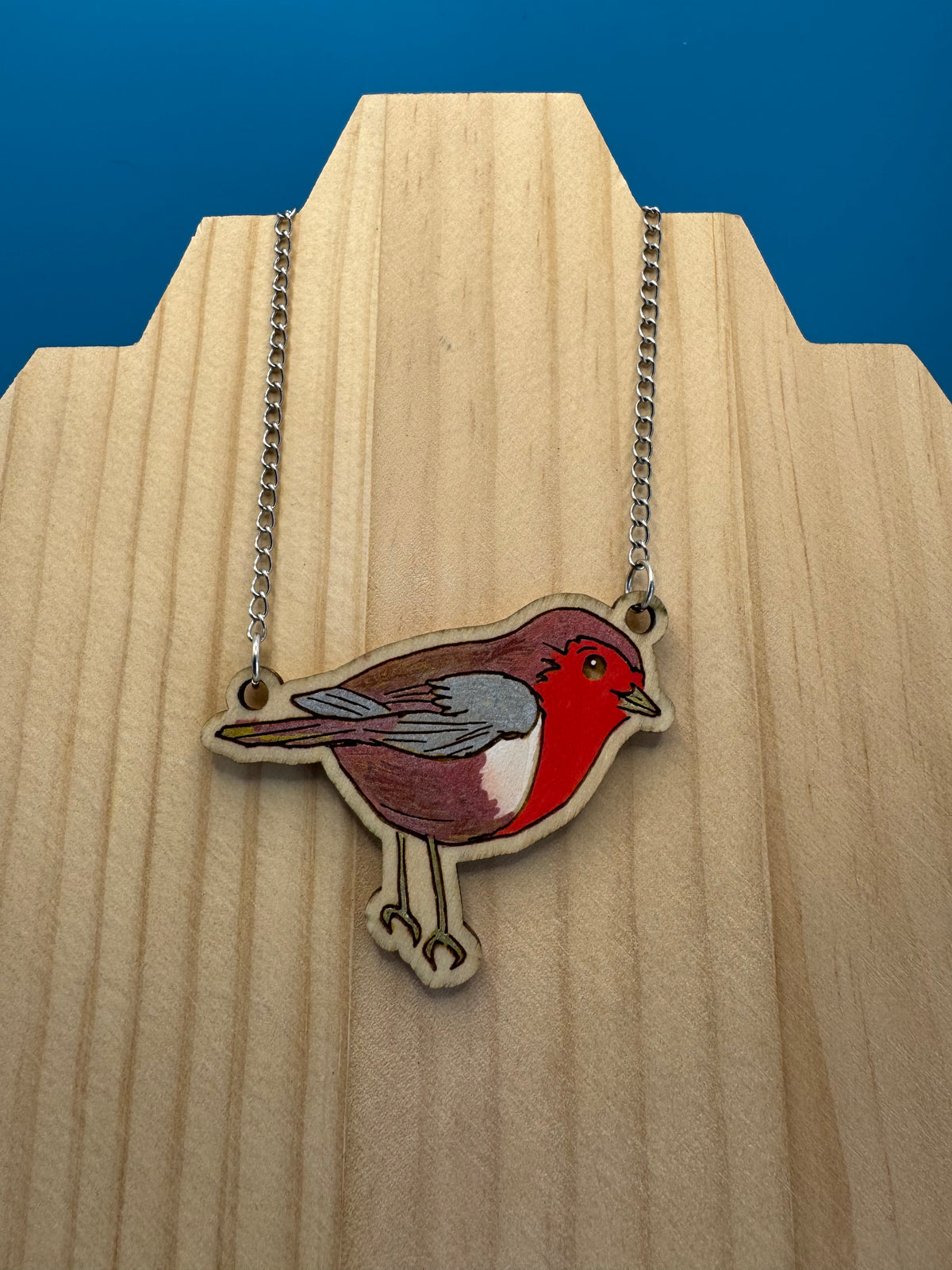 Robyn the Robin - hand drawn, laser cut, wood necklace