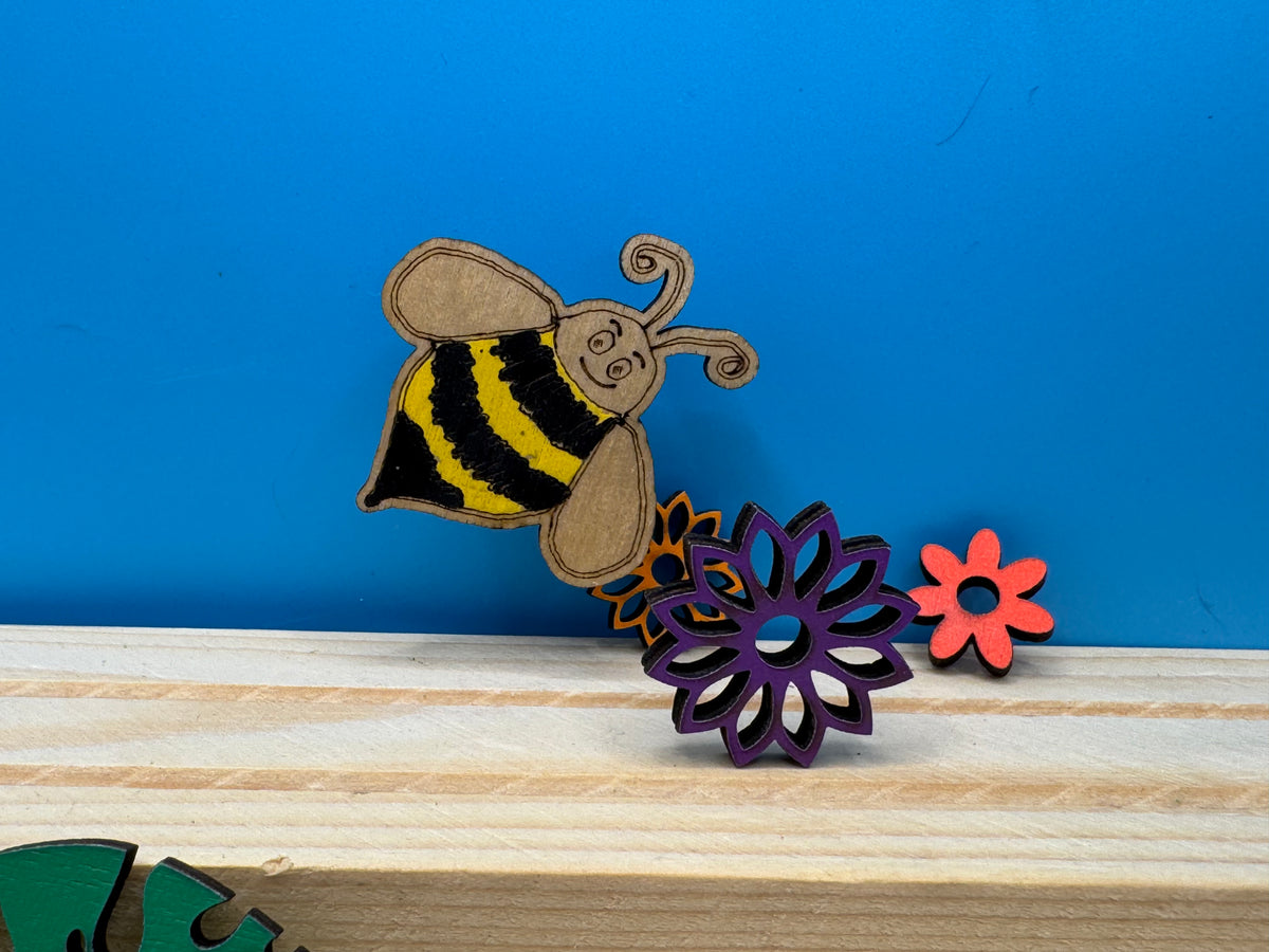 Ste the Bee - hand drawn, laser cut, pin badge