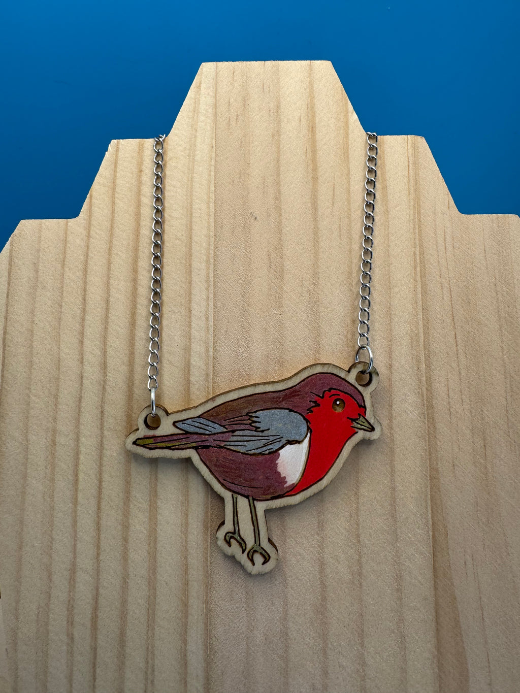 Robyn the Robin - hand drawn, laser cut, wood necklace