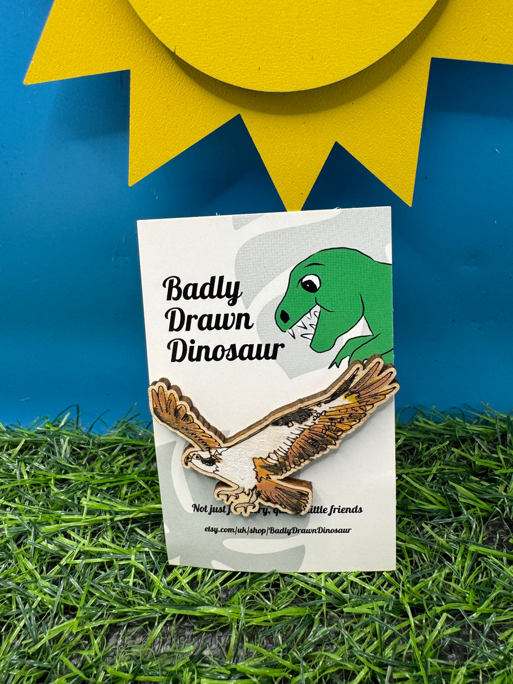 Nora the Osprey - hand drawn laser cut wood pin badge