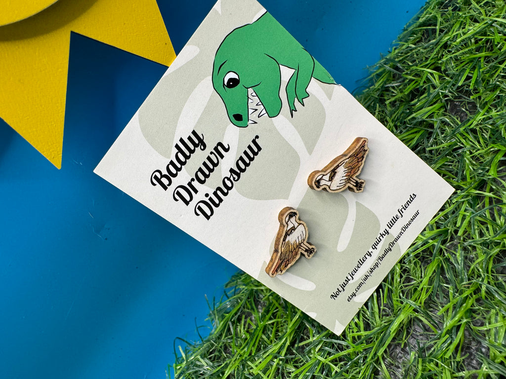 Nora the Osprey - hand drawn laser cut wood earrings