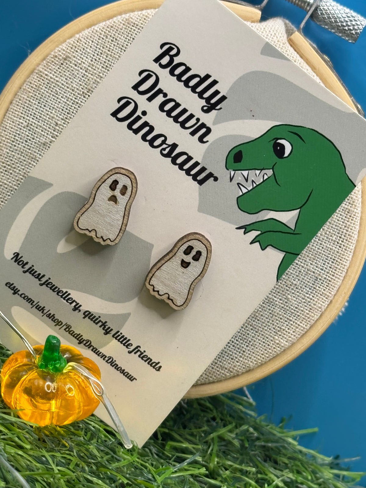 Casper, the (sometimes friendly) Ghost! Hand Drawn Laser Cut Wooden Halloween Stud Earrings