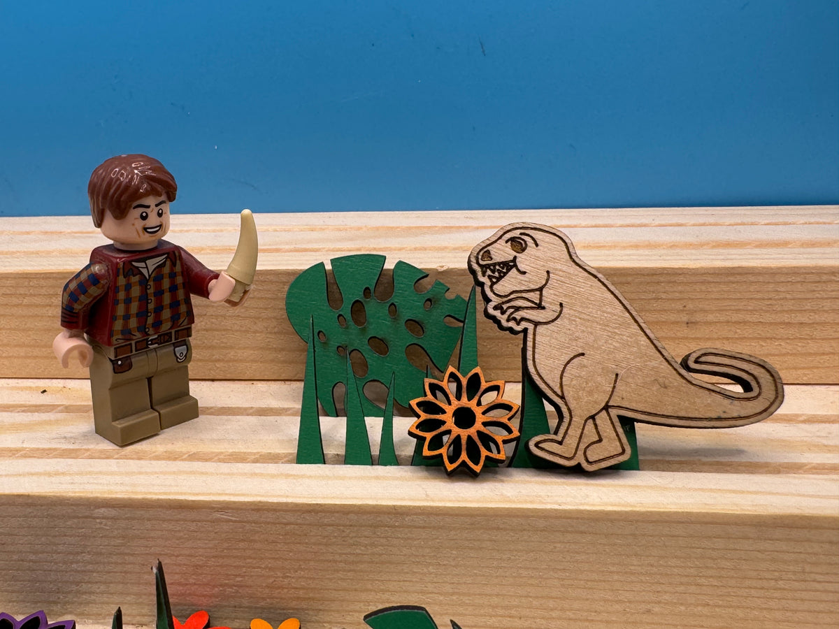 Rexy the T-Rex - hand drawn, laser cut, pin badge