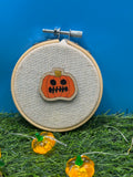 Jack, King of the Pumpkins! Hand Drawn Laser Cut Wooden Halloween Pin Badge
