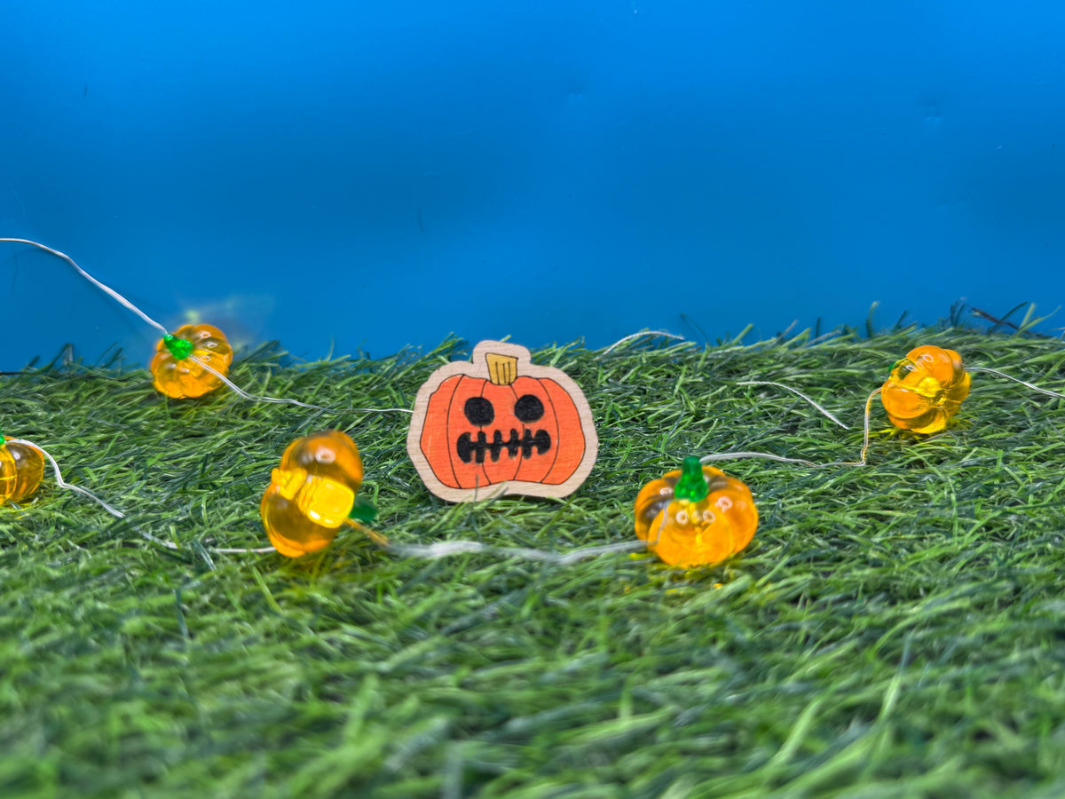 Jack, King of the Pumpkins! Hand Drawn Laser Cut Wooden Halloween Pin Badge