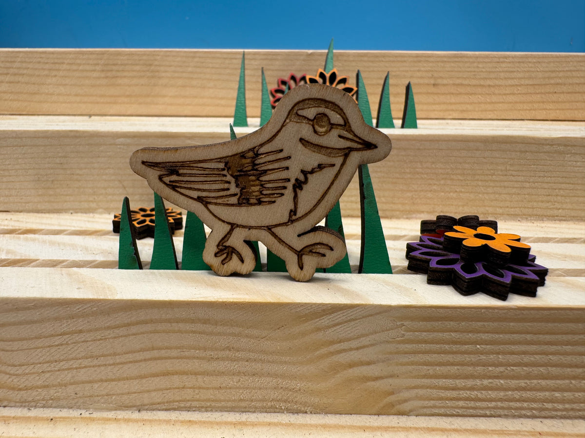 Cliff the Great Tit - hand drawn, laser cut, pin badge