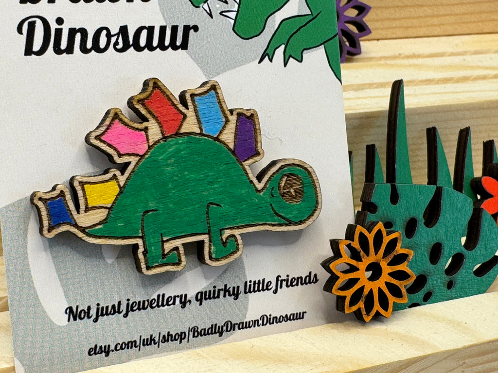 Greg the Steg - hand drawn, laser cut, pin badge