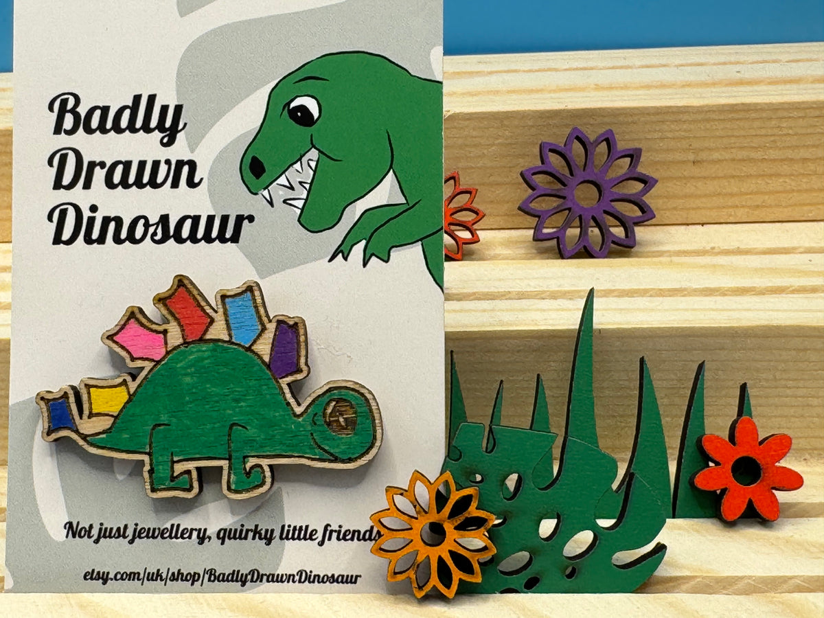 Greg the Steg - hand drawn, laser cut, pin badge
