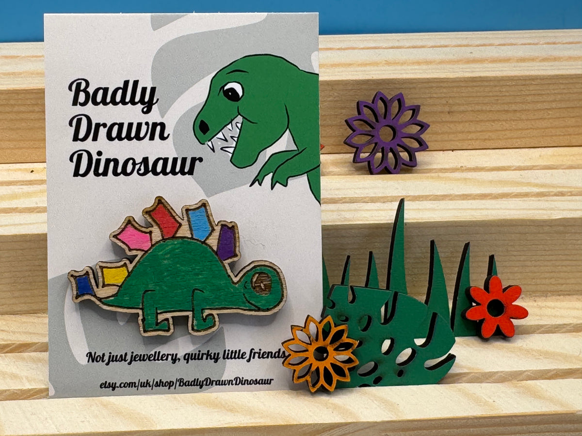 Greg the Steg - hand drawn, laser cut, pin badge
