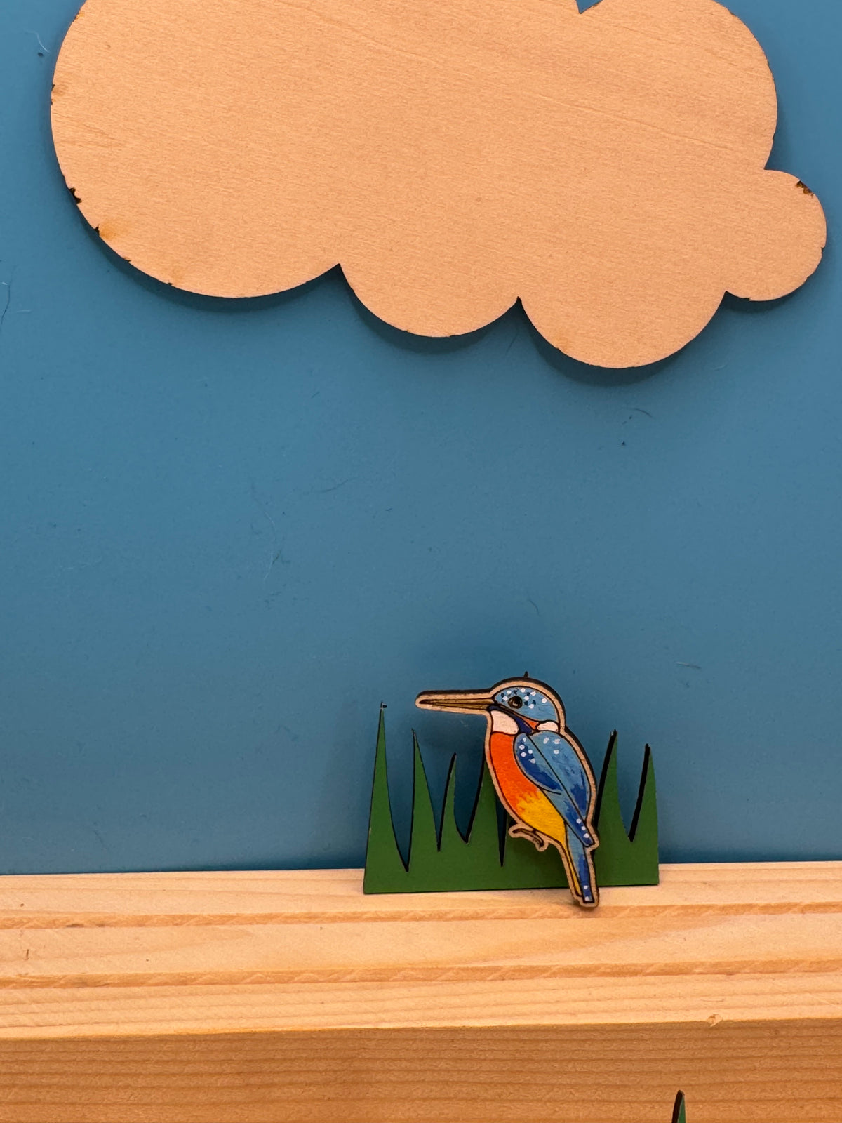 Larry the Kingfisher - hand drawn, laser cut, pin badge