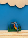 Larry the Kingfisher - hand drawn, laser cut, pin badge