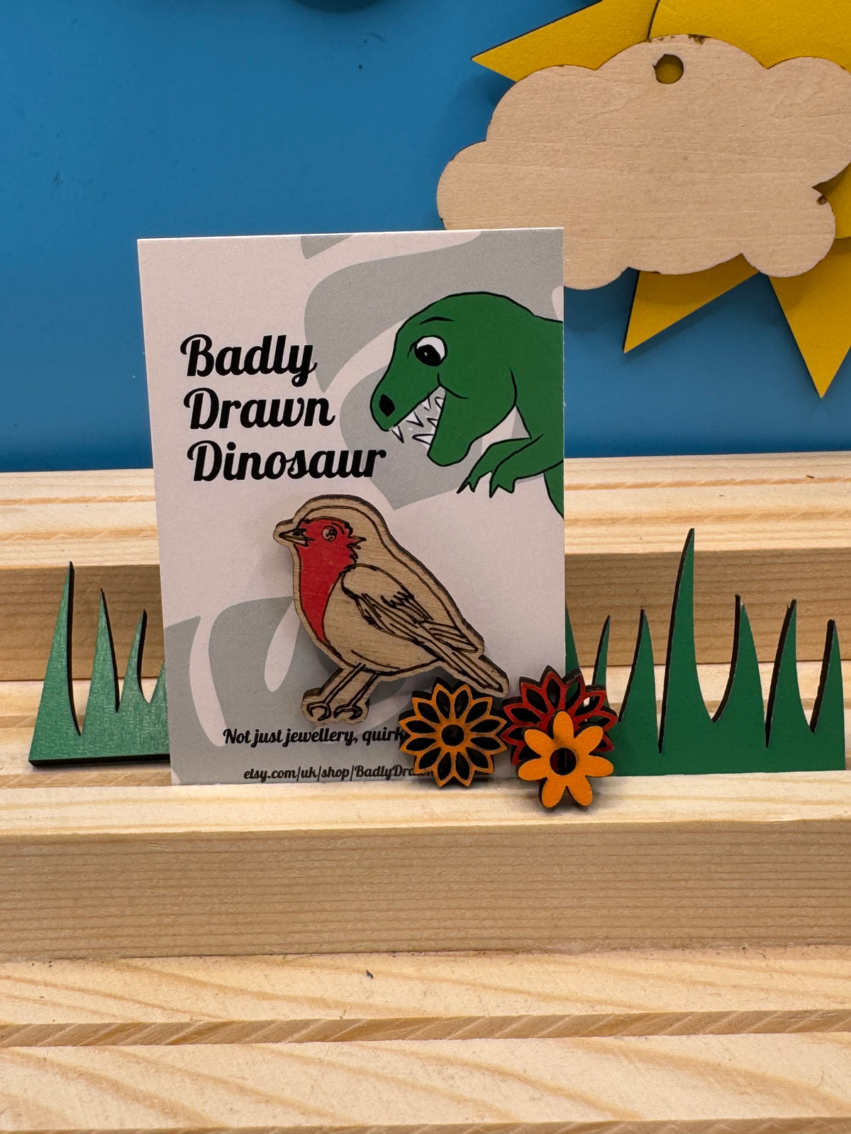 Robyn the Robin - hand drawn, laser cut, pin badge