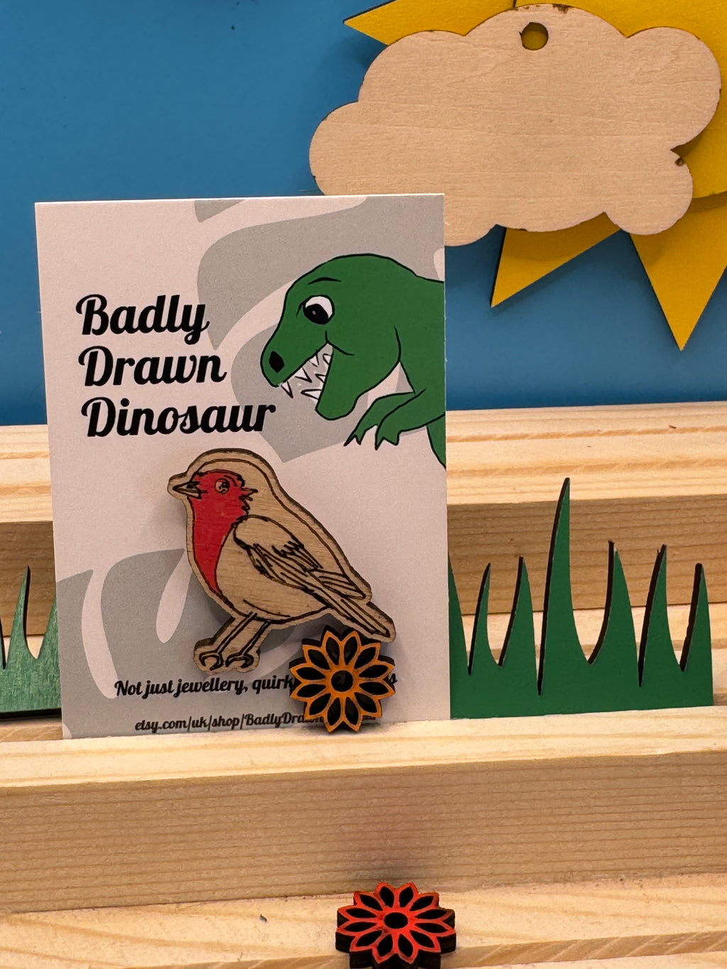 Robyn the Robin - hand drawn, laser cut, pin badge