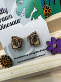 Mildred the Chicken - hand drawn, laser cut, wood stud earrings