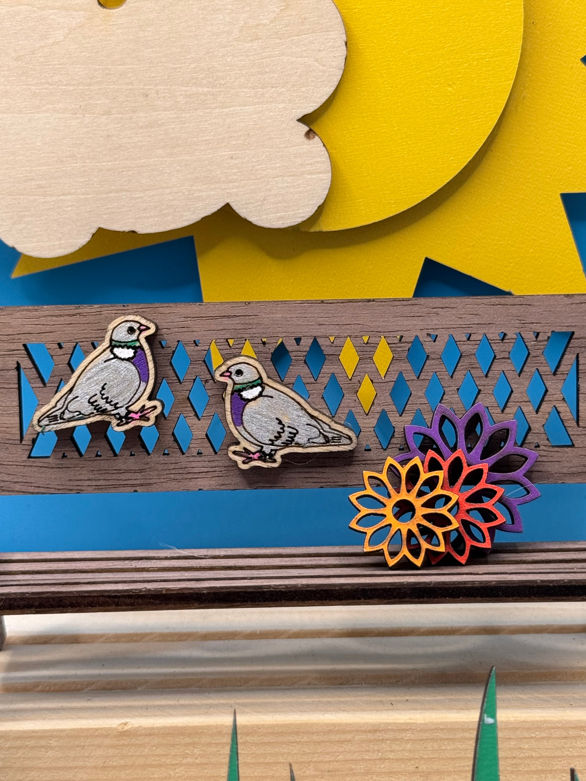 Larry the Kingfisher - hand drawn, laser cut, wooden stud earrings