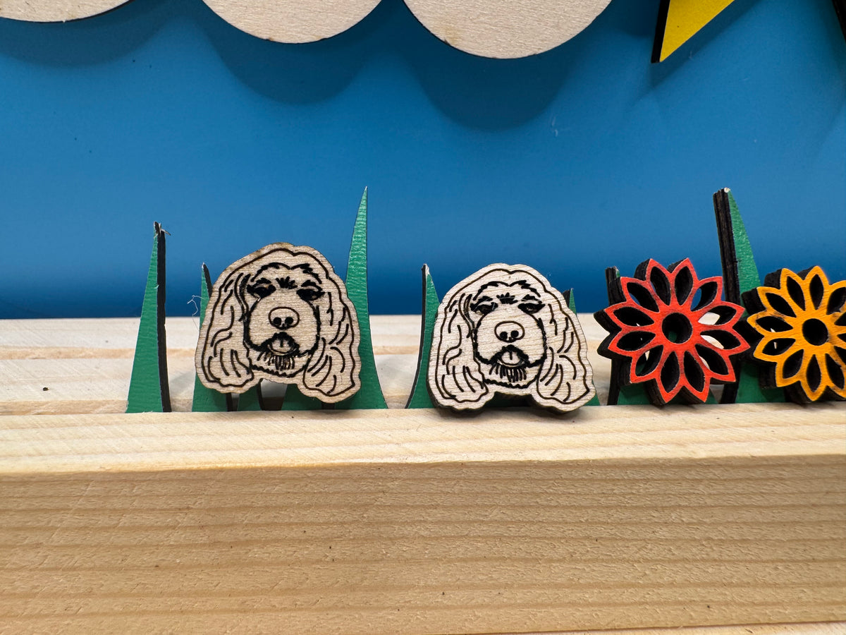 Chester the CockerPoo - hand drawn, laser cut, wood stud earrings