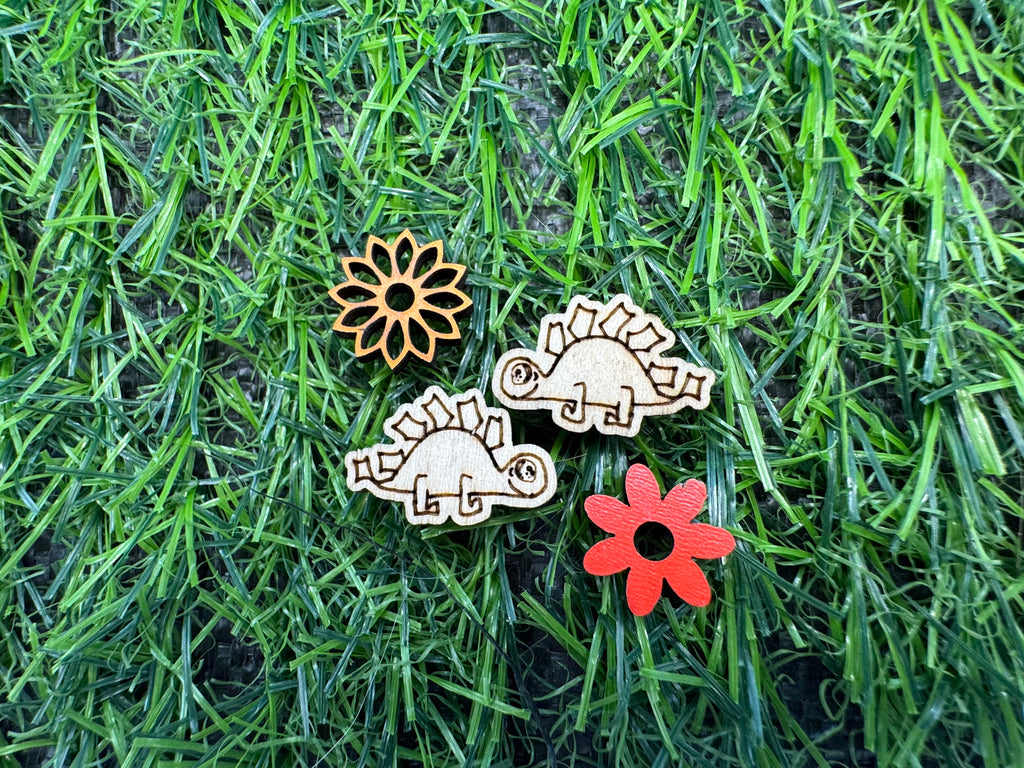 Greg the Steg - hand drawn, laser cut, wooden stud earrings