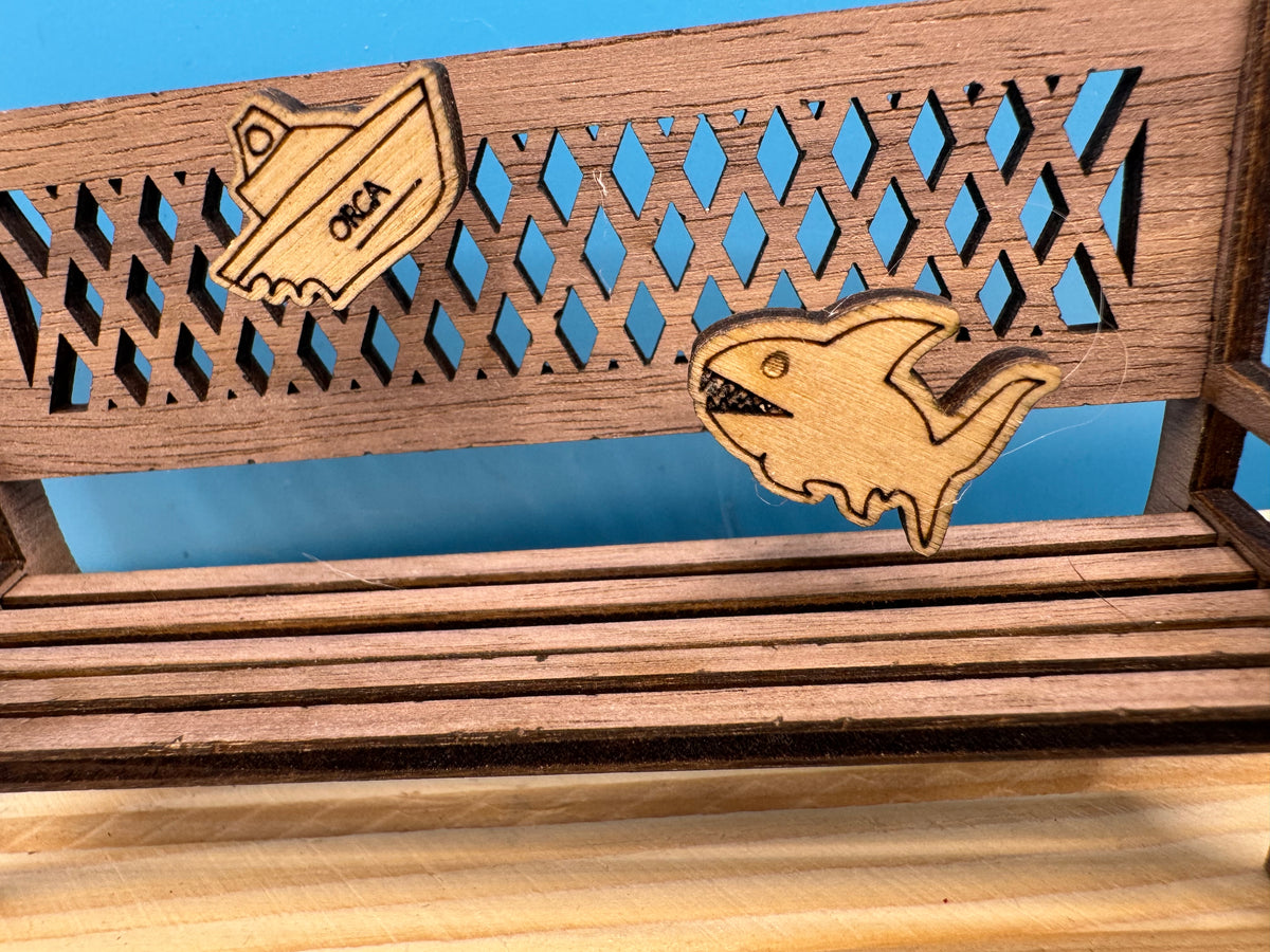 Bruce and The Orca - hand drawn, laser cut, wood stud earrings