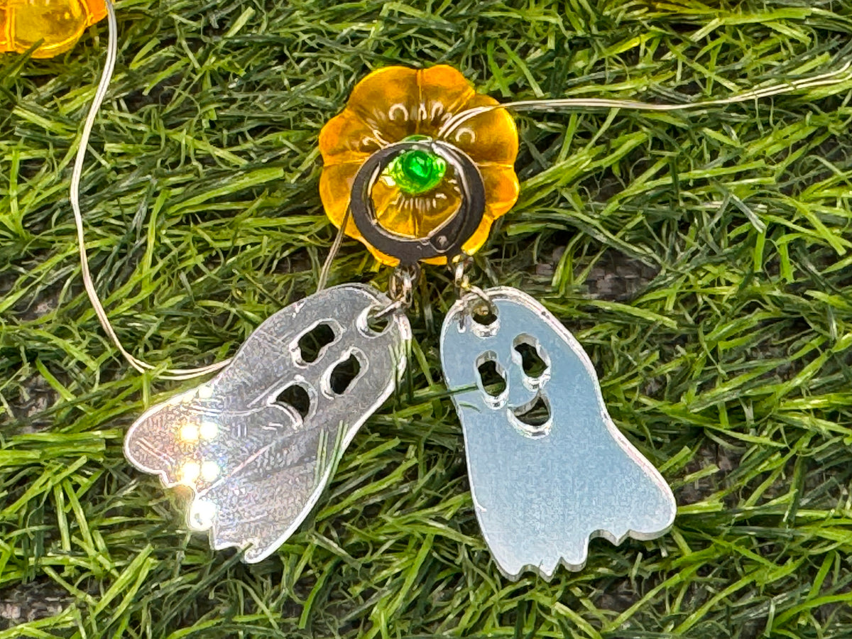 Casper, the (sometimes friendly) Ghost! Hand Drawn Laser Cut Acrylic Halloween Earrings