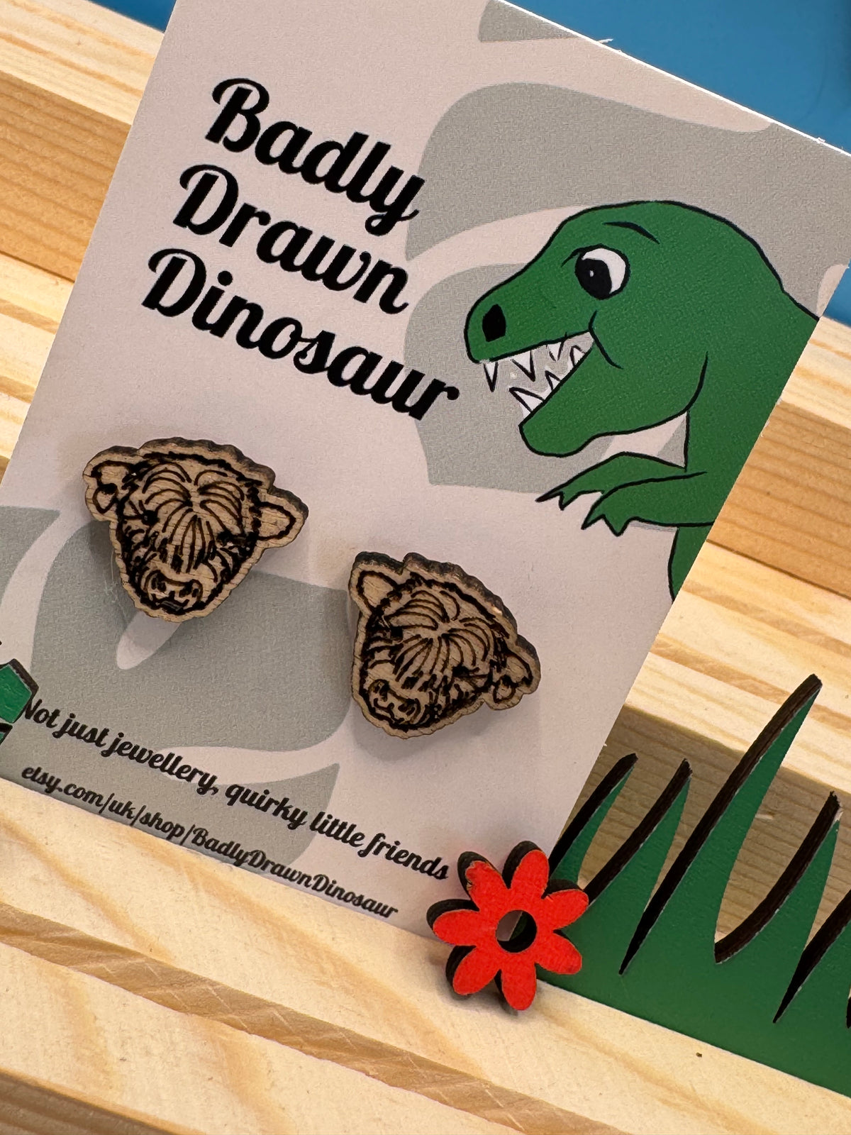 Angus the Highland Cow - hand drawn, laser cut, wood stud earrings